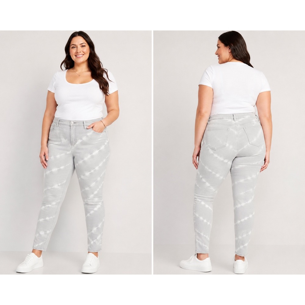 Old Navy Rockstar Super Skinny High Rise Tie Dye Gray White Jeansโ Womens 18 NEW